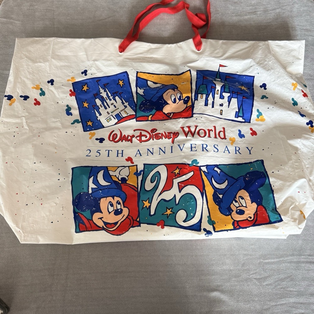 VTG Walt Disney World 25th Anniversary Sorcerer Mickey Shopping Tote Bag 1996 LG